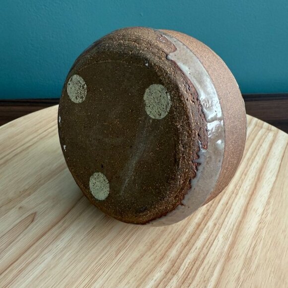 Vintage Handcrafted Asian Stoneware Vase Grayish White Brown Geometric - Picture 7 of 10